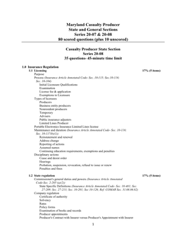 Maryland Casualty Producer State and General Sections Series 20-07 & 20-08 80 Scored Questions (Plus 10 Unscored)