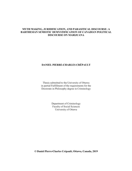 Myth Making, Juridification, and Parasitical Discourse: a Barthesian Semiotic Demystification of Canadian Political Discourse on Marijuana