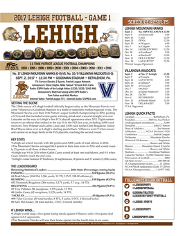 2017 LEHIGH FOOTBALL - GAME 1 SCHEDULE/RESULTS LEHIGH MOUNTAIN HAWKS Sept