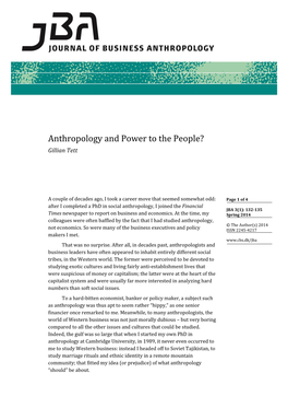 Anthropology and Power to the People? Gillian Tett