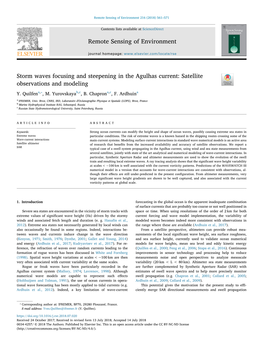 Storm Waves Focusing and Steepening in the Agulhas Current: Satellite Observations and Modeling T ⁎ Y