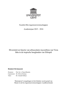 Diversiteit En Functie Van Arbusculaire Mycorrhiza Van Vicia Faba in De Tropische Hooglanden Van Ethiopië