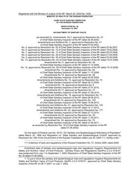 Consolidated Version of the Sanpin 2.3.2.1078-01 on Food, Raw Material, and Foodstuff