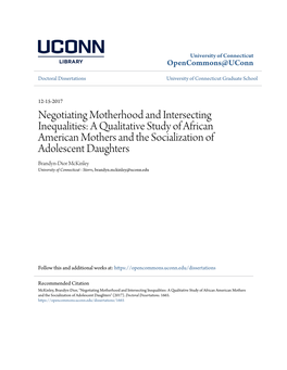 Negotiating Motherhood and Intersecting Inequalities: a Qualitative Study of African American Mothers and the Socialization of A