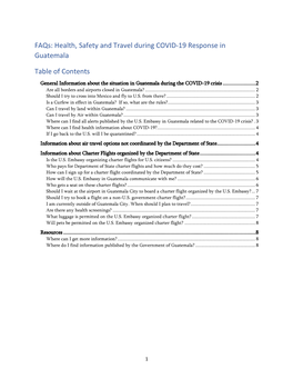 Faqs: Health, Safety and Travel During COVID-19 Response in Guatemala Table of Contents
