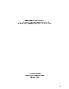 Reef Check Description of the 2000 Mass Coral Beaching Event in Fiji with Reference to the South Pacific