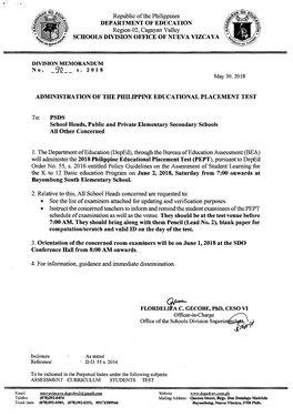 FLORDEL~GECOBE, Phd, CESO VI Officer-In-Charge T~ Office of the Schools Division Superinj96o·+T>