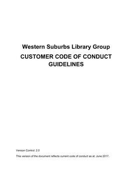 Western Suburbs Library Group CUSTOMER CODE of CONDUCT GUIDELINES