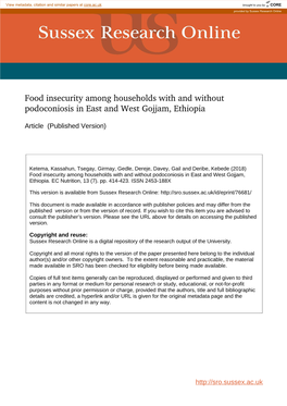 Food Insecurity Among Households with and Without Podoconiosis in East and West Gojjam, Ethiopia