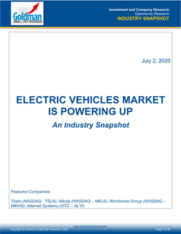 ELECTRIC VEHICLES MARKET IS POWERING up an Industry Snapshot