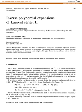 Inverse Polynomial Expansions of Laurent Series, II