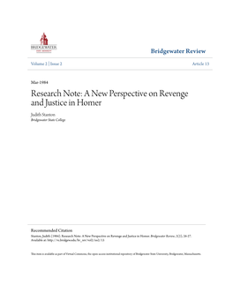 A New Perspective on Revenge and Justice in Homer Judith Stanton Bridgewater State College