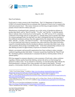 May 23, 2019 Dear Food Industry, Food Waste Is a Major Concern In