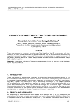 Estimation of Investment Attractiveness of the Mari El Republic