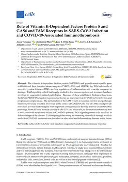 Role of Vitamin K-Dependent Factors Protein S and GAS6 and TAM Receptors in SARS-Cov-2 Infection and COVID-19-Associated Immunothrombosis