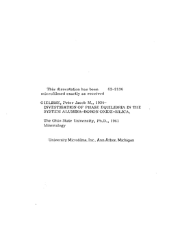 This Dissertation Has Been 62—2136 M Icrofilm Ed Exactly As Received GIELISSE, Peter Jacob M., 1934- INVESTIGATION of PHASE EQ