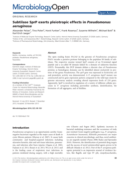 Subtilase Sprp Exerts Pleiotropic Effects in Pseudomonas Aeruginosa