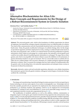 Alternative Biochemistries for Alien Life: Basic Concepts and Requirements for the Design of a Robust Biocontainment System in Genetic Isolation