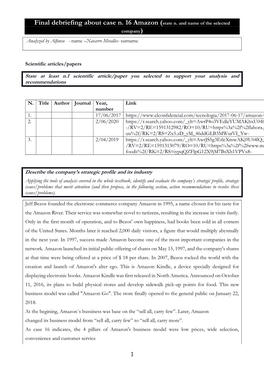 Final Debriefing About Case N. 16 Amazon (State N. and Name of the Selected Company) Analyzed by Alfonso - Name –Navarro Miralles- Surname