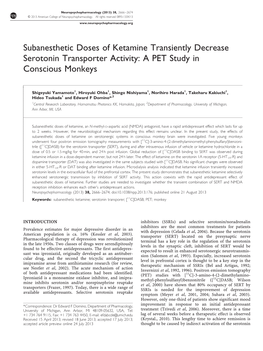 Subanesthetic Doses of Ketamine Transiently Decrease Serotonin Transporter Activity: a PET Study in Conscious Monkeys