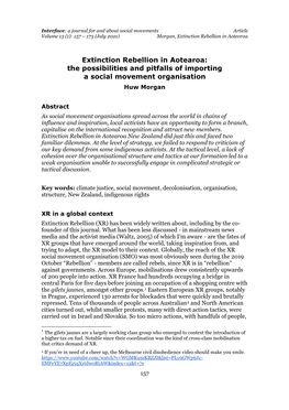 Extinction Rebellion in Aotearoa: the Possibilities and Pitfalls of Importing a Social Movement Organisation Huw Morgan