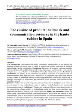 Hallmark and Communication Resource in the Haute Cuisine in Spain”