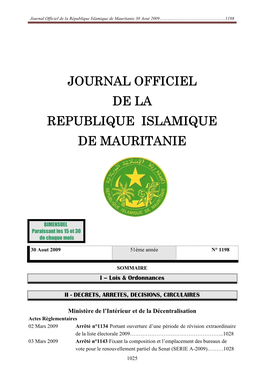 Journal Officiel De La République Islamique De Mauritanie 30 Aout 2009………