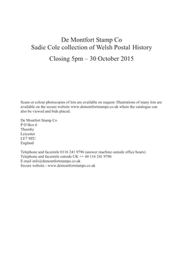 De Montfort Stamp Co Sadie Cole Collection of Welsh Postal History