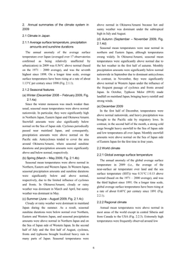 6 2. Annual Summaries of the Climate System in 2009 2.1 Climate In