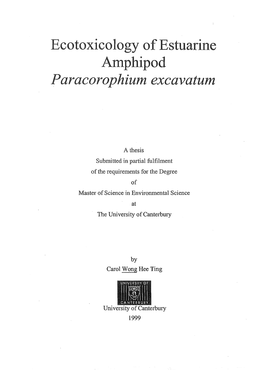 Ecotoxicology of Estuarine Amphipod Paracorophium Excavatum