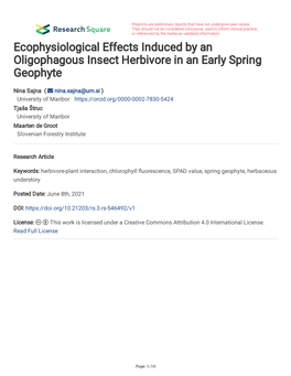 Ecophysiological Effects Induced by an Oligophagous Insect Herbivore in an Early Spring Geophyte