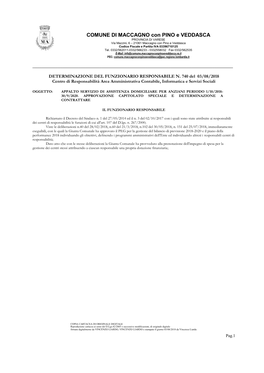 COMUNE DI MACCAGNO Con PINO E VEDDASCA PROVINCIA DI VARESE Via Mazzini, 6 – 21061 Maccagno Con Pino E Veddasca Codice Fiscale E Partita IVA 03396710125