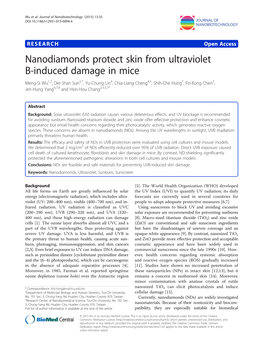 Nanodiamonds Protect Skin from Ultraviolet B-Induced Damage in Mice