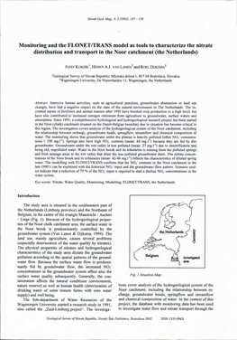 Monitoring and the FLONET/TRANS Model As Tools to Characterize the Nitrate Distribution and Transport in the Noor Catchment (The Netherlands)