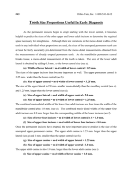 Tooth Size Proportions Useful in Early Diagnosis