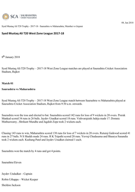 Syed Mustaq Ali T20 West Zone League 2017‐18