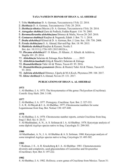 Taxa Named in Honor of Ihsan A. Al-Shehbaz