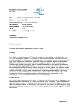 20R.01195 Raadsinformatiebrief | Snelfietsroute Woerden