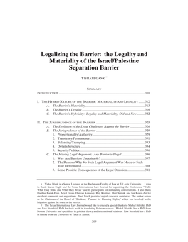 The Legality and Materiality of the Israel/Palestine Separation Barrier