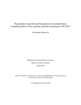 Canadian Politics of the Economy and the Environment 1867-2017