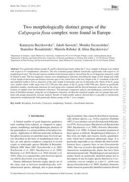 Two Morphologically Distinct Groups of the Calypogeia Fissa Complex Were Found in Europe