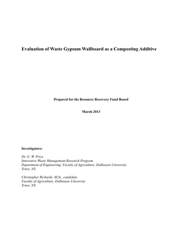 Evaluation of Waste Gypsum Wallboard As a Composting Additive