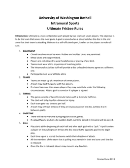 University of Washington Bothell Intramural Sports Ultimate Frisbee Rules