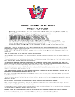 Winnipeg Goldeyes Daily Clippings Monday, July 19