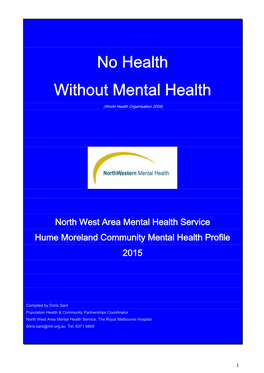 North West Area Mental Health Service Hume Moreland Community Mental Health Profile 2015