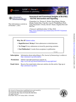 RANK Interaction and Signaling − RANKL Structural and Functional