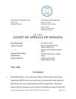 Ron Shoemaker V. Indiana State Police Department