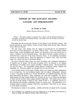 Spiders of the Hawaiian Islands: Catalog and Bibliography1