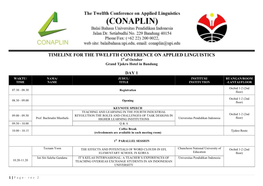 TIMELINE for the TWELFTH CONFERENCE on APPLIED LINGUISTICS 1St of October Grand Tjokro Hotel in Bandung