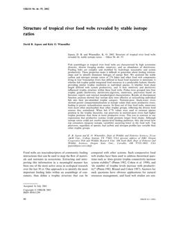 Structure of Tropical River Food Webs Revealed by Stable Isotope Ratios